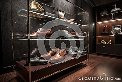 elegant footwear collection on high-end display with luxurious details and textures Stock Photo