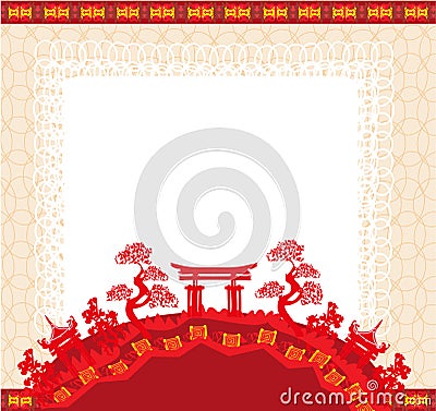 Elegant frame with Chinese temple Vector Illustration