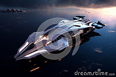 Elegant and futuristic starship design with Stock Photo