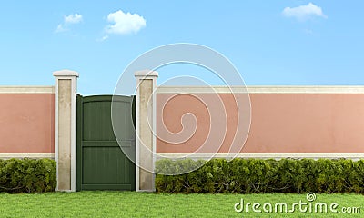 Elegant garden with pedestrian gate Stock Photo