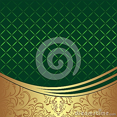 Elegant geometric green Background with golden ornamental Border Vector Illustration