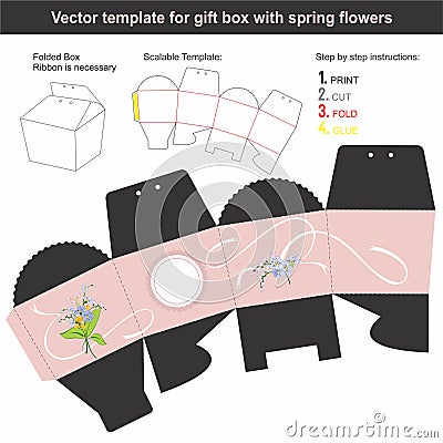 Elegant Gift Box in conical shape with hand drawn spring flowers Vector Illustration