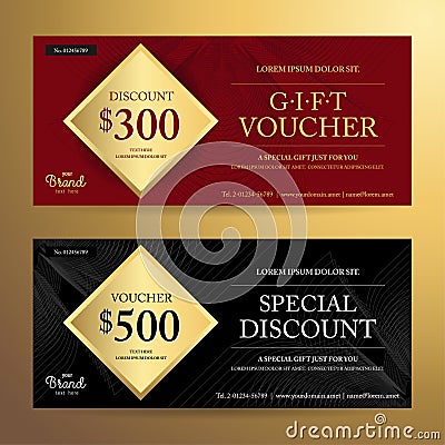 Elegant gift voucher or discount card template with abstract swirl background for promo event Vector Illustration