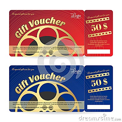 Elegant gift voucher or gift card movie film theme Vector Illustration