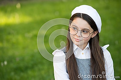 Elegant girl french style outfit beret hat, elite college student concept Stock Photo