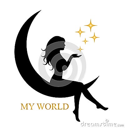 Elegant girl sitting on the Moon Vector Illustration