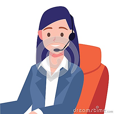 Elegant girl working customer service Vector Illustration