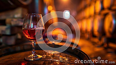 Elegant glass of wine in cellar ambiance Stock Photo