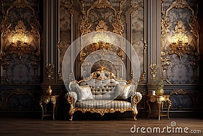 Elegant gold damask wallpaper bringing a sense of Stock Photo