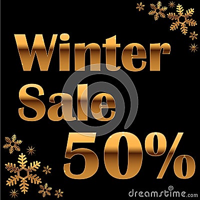 Elegant gold winter lettering design with shiny and bright snowflakes on black background Vector Illustration