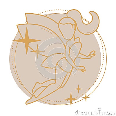 Elegant golden fairy. Cartoon fairy. Magic, fantasy, Hand drawn Vector Illustration