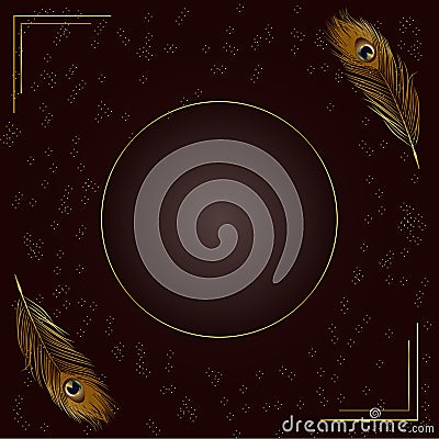 Elegant golden feather background with frame Vector Illustration