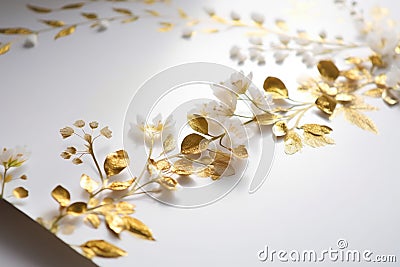 Elegant golden flower embroidery elements. Cartoon Illustration