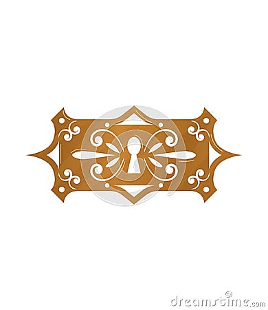Elegant golden scroll with intricate swirls and a central fleur-de-lis. Royal banner design, classic and luxurious Vector Illustration