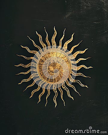 Elegant Golden Sunburst Design on a Dark Background, Intricate Lines Creating a Mesmerizing Visual Effect Stock Photo