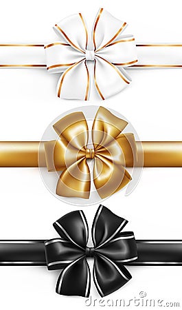 Elegant golden, white and black ribbon bow Vector Illustration