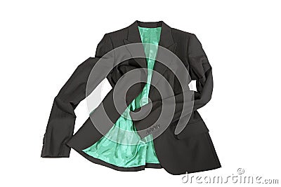 Elegant gray female jacket with green lining Stock Photo