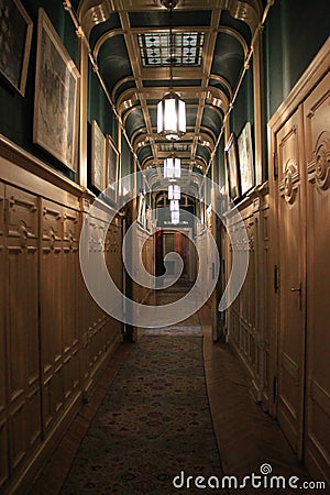 elegant green corridor from 19th century clasic korytarz klasyka Editorial Stock Photo