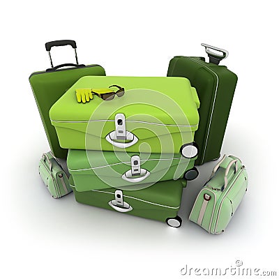 Elegant green luggage kit Stock Photo