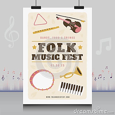 Elegant hand drawn folk music festival poster in creative style with modern shape design Vector Illustration