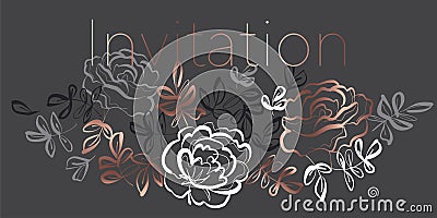 Elegant hand drawn rose floral element for invitation Vector Illustration