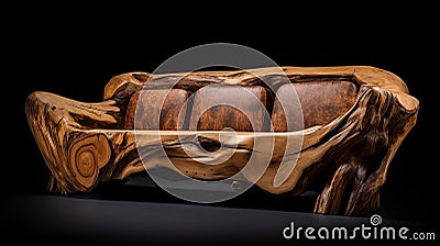 elegant handmade unique rustic sofa made from solid wood on black background Stock Photo