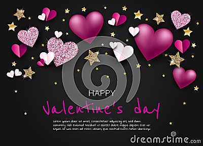 Elegant Happy Valentine`s day festive sparkle Glitter red heart. Valentine day card Illustration Stock Photo