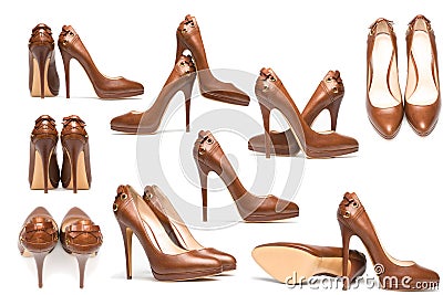 Elegant high heel shoes on white Stock Photo