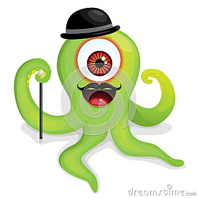 Elegant hipster octopus monster Vector Illustration
