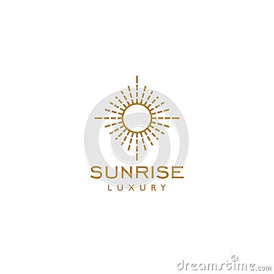 Elegant hipster sun sunset sunrise with beach ocean sea water logo icon vector in trendy line linear, outline logo vector Vector Illustration