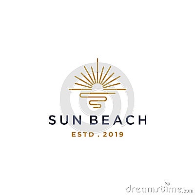 Elegant hipster sun sunset sunrise with beach ocean sea water logo icon vector in trendy line linear, outline logo vector Vector Illustration