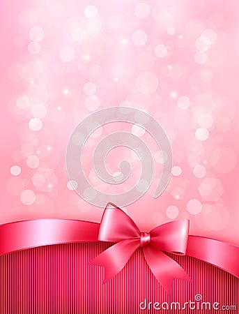 Elegant holiday background with gift pink bow Vector Illustration