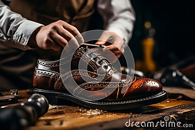 An elegant image showcasing the restoration of a vintage leather shoe, bringing it back to its former glory. Generative AI Stock Photo