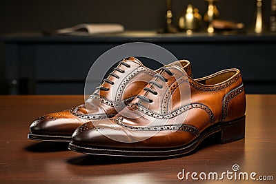 An elegant image showcasing the restoration of a vintage leather shoe, bringing it back to its former glory. Generative AI Stock Photo