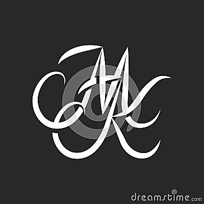 Elegant initials MK or KM monogram logo with flowing graceful script, intertwined two cursive letters M and K and refined Vector Illustration