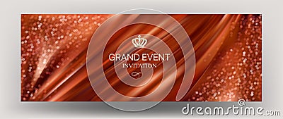 Elegant invitation card with pleated red fabic and bokeh. Vector Illustration