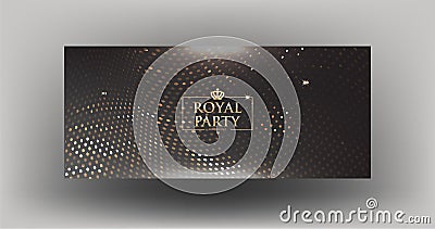 Elegant royal party invitation card with sparkling gold pattern. Vector Illustration