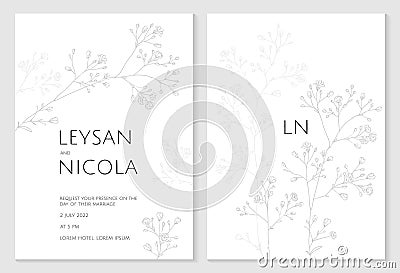 Elegant invitation card template. Hand-drawn gypsophila Vector Illustration