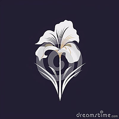 Elegant Iris Flower Logo On Black Background Cartoon Illustration