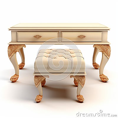 Elegant Ivory Dresser With Stool - 3d Rendering Stock Photo