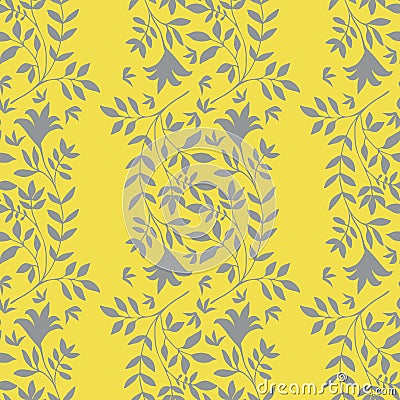 Elegant jacquard effect wild meadow grass seamless vector pattern background. Yellow grey backdrop of leaves in stylized Vector Illustration