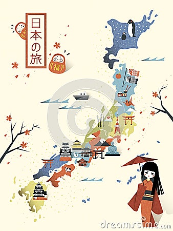 Elegant Japan travel map Vector Illustration