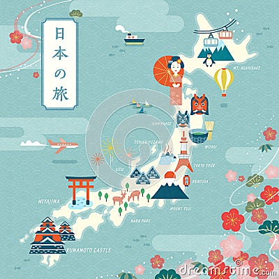 Elegant japan travel map Vector Illustration