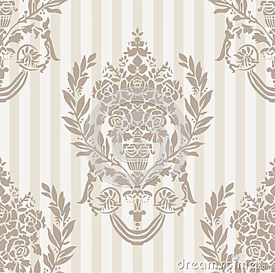 Elegant khaki damask wallpaper Vector Illustration