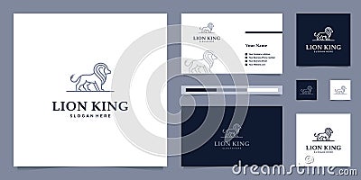 Elegant king lion with stylish graphic design and name card inspiration luxury design logo Vector Illustration