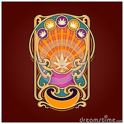 Elegant label cannabis leaf Art nouveau Vector Illustration