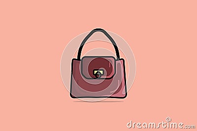 Elegant Ladies Bright Leather Bag with Black Handle vector design. Beauty fashion objects icon concept. New arrival women fashion Vector Illustration