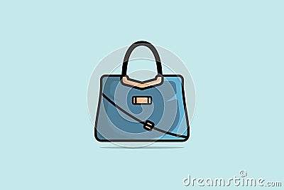 Elegant Ladies Bright Leather Bag with Black Handle vector design. Beauty fashion objects icon concept. New arrival women fashion Vector Illustration