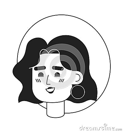 Elegant lady with earring, wide brim hat bw flat vector character head Vector Illustration