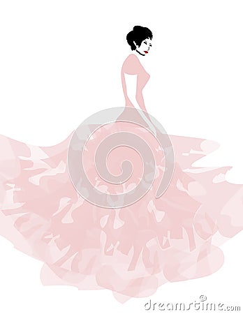 Elegant Lady in a Pink Gown Vector Illustration